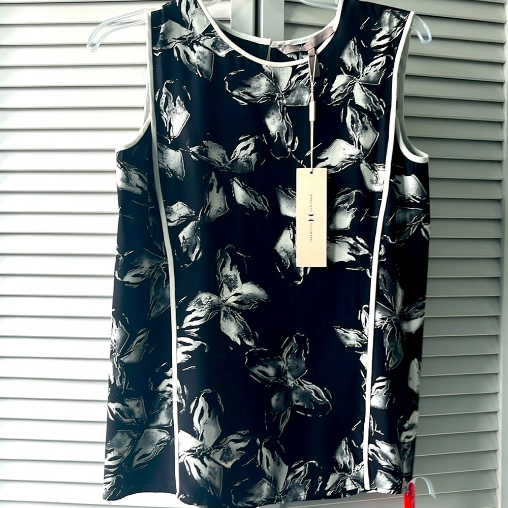 NWT silk halston heritage black & white sleeveless blouse top size XS SILK